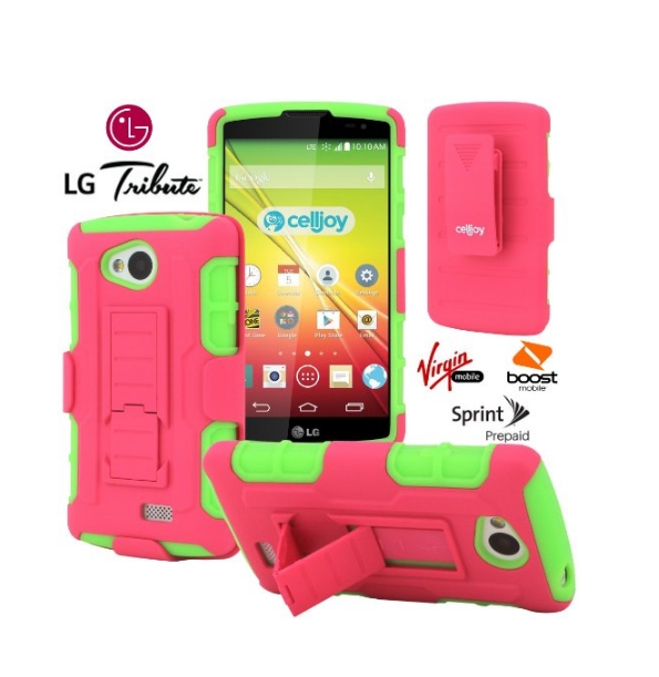 LG Tribute Case CellJoy  Robot Armor pink lime green LG LS660 Optimus F60 Transpyre